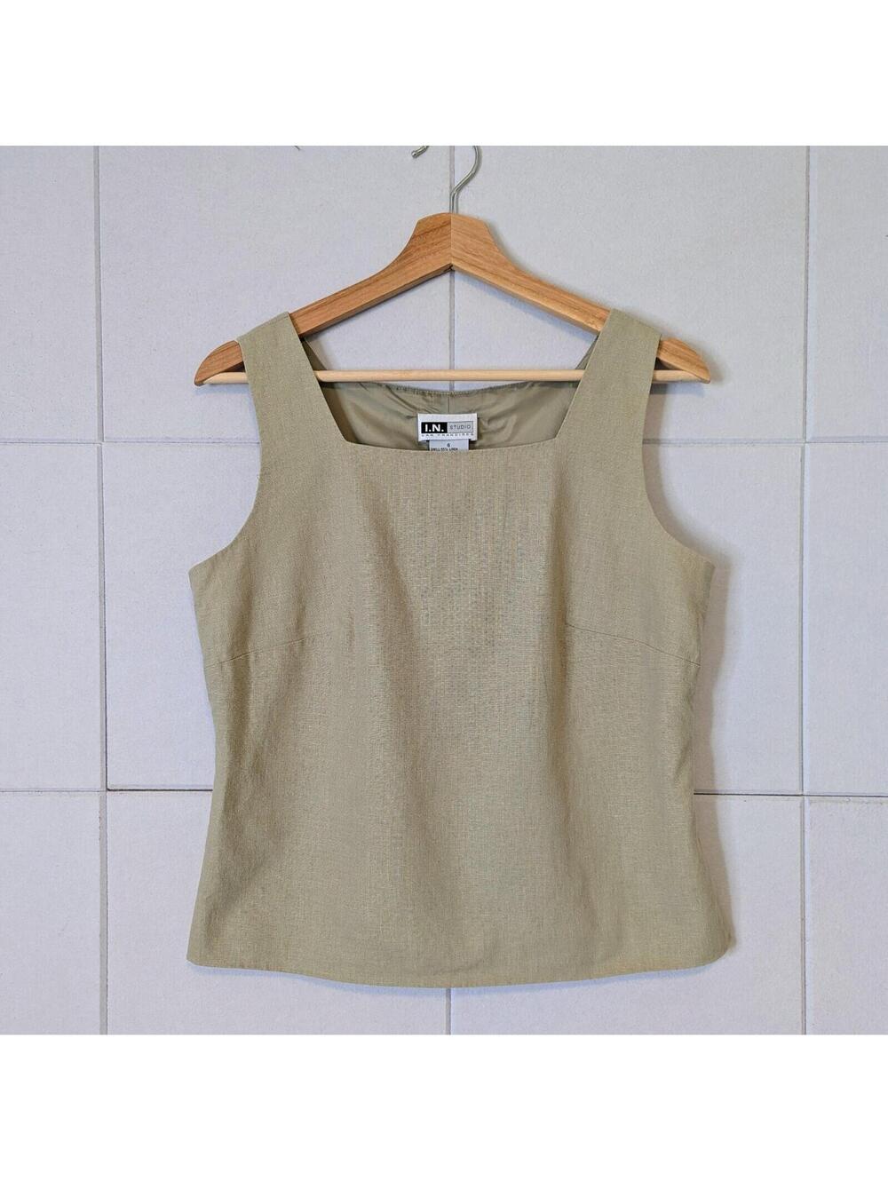 Vintage 90s linen blend square neck tailored tank blouse